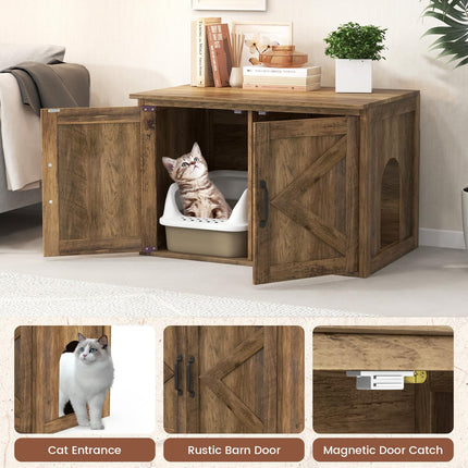 Dreamade Cat Litter Box Enclosure - Flip Top Litter Box Hidden Furniture with Barn Door, Side Entrance