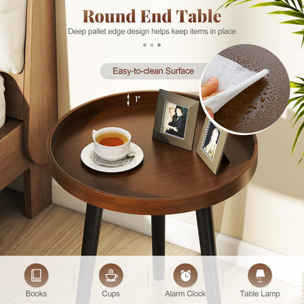 Dreamade Mid Century Modern Side Table with Wooden Tray and Bamboo Legs