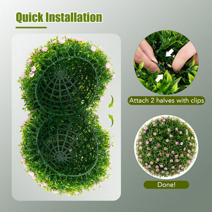 Dreamade 17.5 Inch Topiary Balls Artificial Outdoor Set of 2, Faux Greenery Balls with Pink Flowers