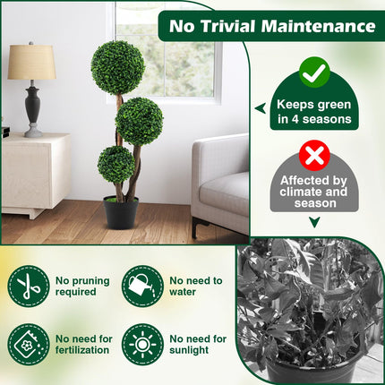 Dreamade 3ft Artificial Boxwood Topiary Ball Tree, Faux Potted Plants with Solid Wood Trunks
