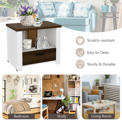 Dreamade Nightstand, End Table with Glide Sliding Drawer & Open Cabinet, Modern Sofa Side Table for Living Room