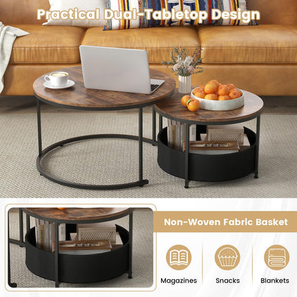Dreamade 31.5" Round Coffee Table with Removable Fabric Basket & Metal Frame
