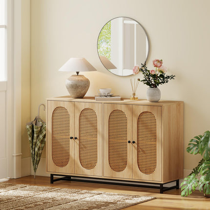 Dreamade 50" PE Rattan Sideboard Buffet Cabinet with 4 Doors and Adjustable Shelves