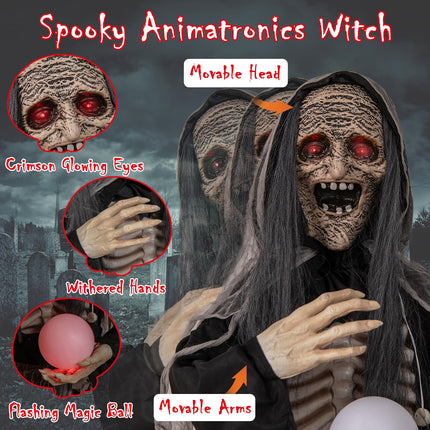 DREAMADE 6ft Halloween Animatronic Wicked Witch Sound and Button Activated