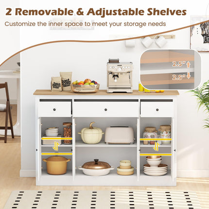 Dreamade 55" Large Buffet Sideboard with 3 Drawers & 2 See-Through Doors