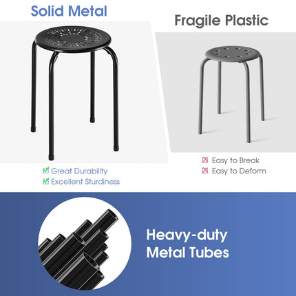Dreamade Round Metal Stool Set of 6-17.5" Height Stackable Stool with Anti-Slip Foot Pads