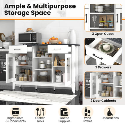 Dreamade Sideboard Buffet Cabinet with 2 Drawers, Kitchen Storage Cabinet w/2 Doors, Open Compartments