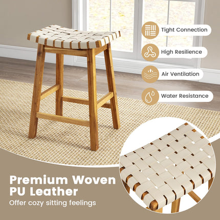 Dreamade 25.5/31" Woven Bar Stools Set of 2/4, Faux PU Leather Counter Height Saddle Stools with Woven Curved Seat