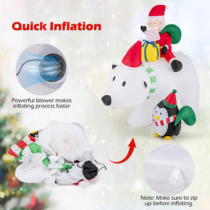 Dreamade 7FT Christmas Inflatables, LED Lighted Xmas Inflatable Polar Bear with Shaking Head, Santa & Penguin