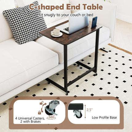 Dreamade C-Shaped End Table with Wheels for Living Room Bedroom