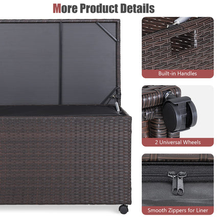 Dreamade Outdoor Wicker Storage Box - 50 Gallon PE Rattan Storage Container with Lid, Mix Brown