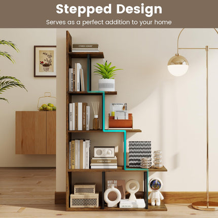 Dreamade 5-Tier Stepped Bookshelf | 62" Tall Ladder Corner Bookcase W/Stable Metal Support