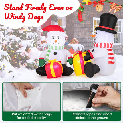 Dreamade 5FT Christmas Inflatables, LED Lighted Xmas Double Inflatable Snowmen Holding Gift Boxes