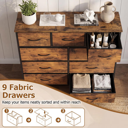 Dreamade 9-Drawer Tall Fabric Storage Organizer Chest with Wooden Top & Sturdy Metal Frame