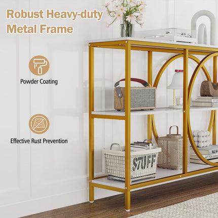 Dreamade 3-Tier Long Console Table Narrow Entryway Table with Faux Wood Grain Top & Heavy-Duty Metal Frame