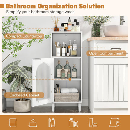 Dreamade Bathroom Corner Floor Cabinet with Removable Shelf & Fluted Tempered Glass Door