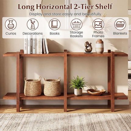 Dreamade 2 Tier Wood Bookshelf 48" Modern Wide Storage Shelf