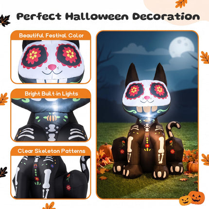 DREAMADE 4ft Halloween Inflatable Lighted Ghost Sugar Skull Cat