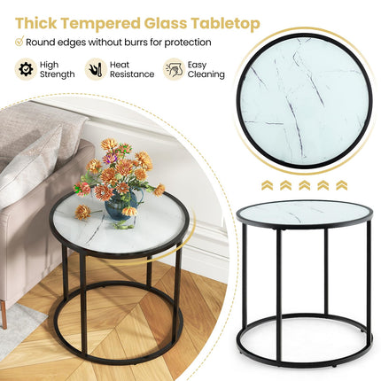 Dreamade Round Side Table, Tempered Glass End Table with Metal Frame