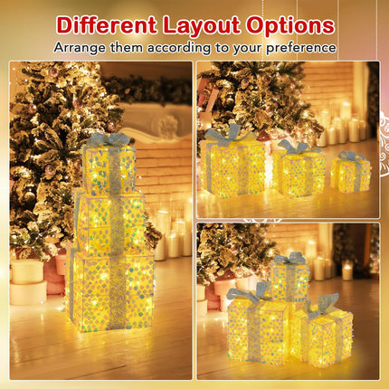 Dreamade 3 Pieces Christmas Lighted Gift Boxes ( Laser Fish Scale )