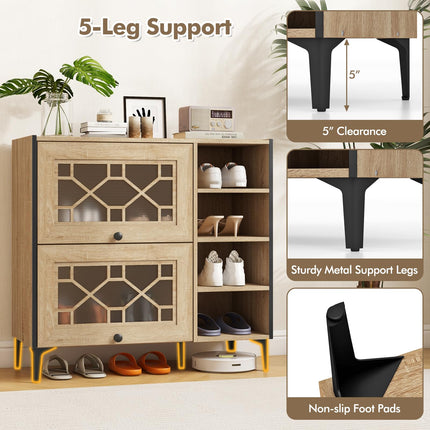 Dreamade Shoe Cabinet with Flip & Slide Doors, Shoe Storage Cabinet with Adjustable Cube Shelves(Decorative Doors)