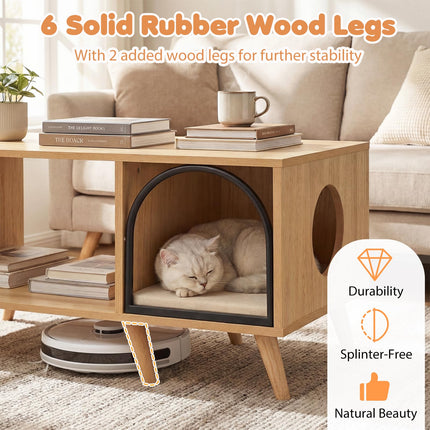 Dreamade 2 in 1 Coffee Table with Cat House for Entryway Home