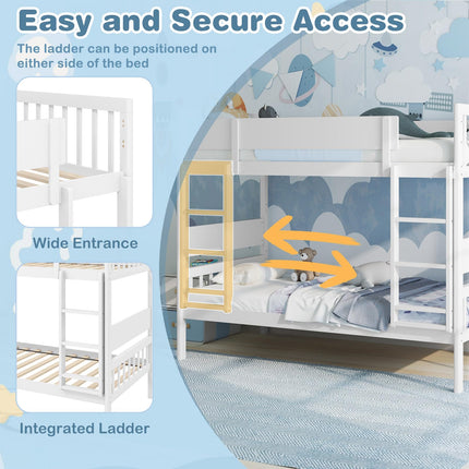 Dreamade Wood Bunk Bed Twin Over Twin, Solid Wood Bunk Bed Frame with Ladder & Safety Guardrails