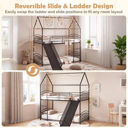 Dreamade Twin Over Twin Bunk Bed with Slide & Ladder for Boys Girls