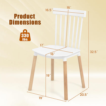 Dreamade Set of 4 Windsor Dining Chairs White, Modern Kitchen Chairs w/Spindle Backs & Curved Seats
