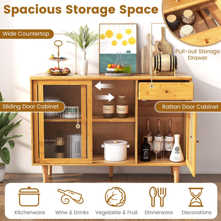 Dreamade Sideboard, Bamboo Buffet Cabinet with Storage