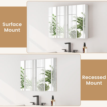 Dreamade Wall Mounted Medicine Cabinet with 3 Frameless Mirrored Doors & Mounting Hardware