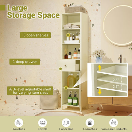 Dreamade 67 Inch Tall Bathroom Cabinet, Narrow Floor Cabinet with Fluted Door