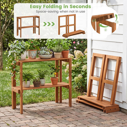 Dreamade 2-Tier Solid Wood Foldable Plant Shelf