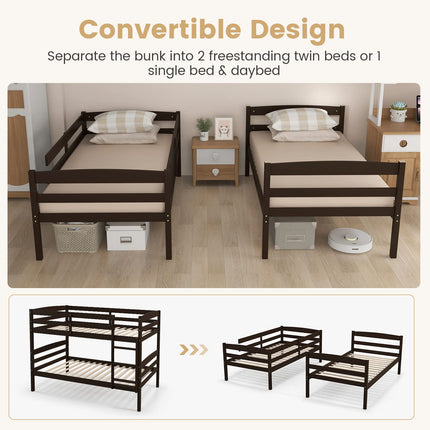 Dreamade Bunk Bed, Solid Wood Detachable Bed Frame with High Guardrails & Integrated Ladder