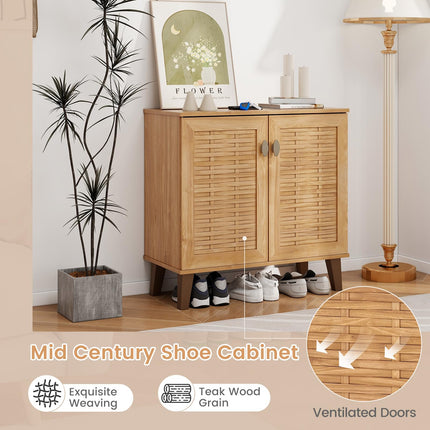 Dreamade Shoe Cabinet with Doors, 4-Tier Farmhouse Shoe Storage Cabinet with 3 Adjustable Shelves