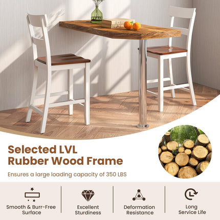 Dreamade Wooden Bar Stools Counter Height Set of 2, 24.5" Farmhouse Wood Bar Dining Chairs