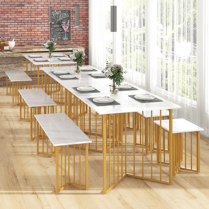 Dreamade 4-Piece Dining Table Set for 4, Kitchen Table Chairs Set with Bench & 2 Stools