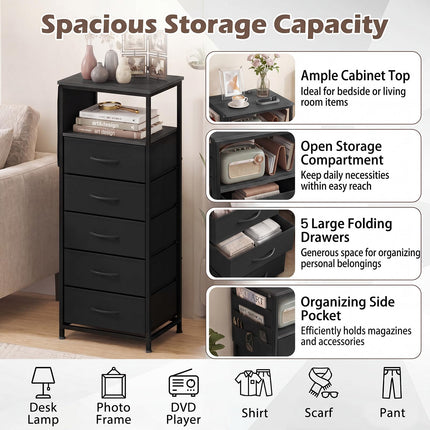 Dreamade Modern 39" Bedside Table with Integrated Charging Station & 5 Fabric Drawers (1/2)