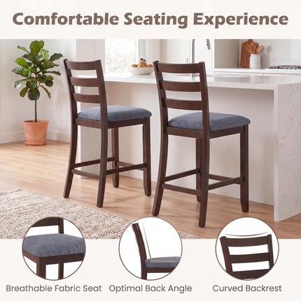 Dreamade 26 Inch Farmhouse Upholstered Wooden Barstools with Footrest (2/4)