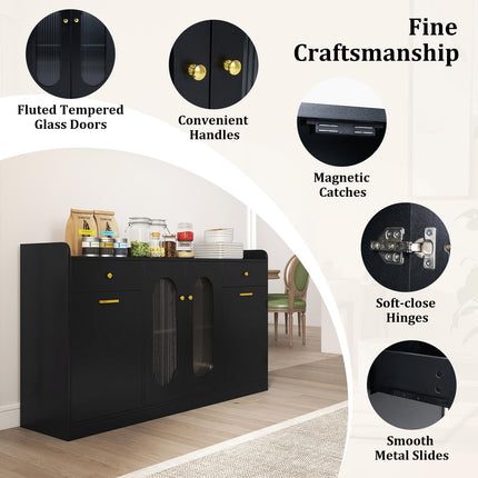 Dreamade 55" Farmhouse Buffet Cabinet w/Hidden Tilt Out Trash Can