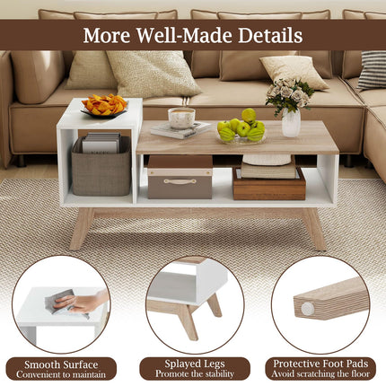 Dreamade 2-Tier Coffee Table with Storage Mid Century Modern Center Table