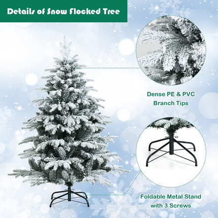 Dreamade 4.5ft / 6ft / 7ft Pre-lit Snow Flocked Christmas Tree, Premium Hinged Artificial Pine Tree w/ 120 LED Lights & 757 PE & PVC Branch Tips - DreamadeUS