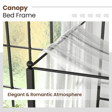 Dreamade Full Size Metal Canopy Bed Frame, Modern Platform Bed Frame with 4 Poster & Headboard