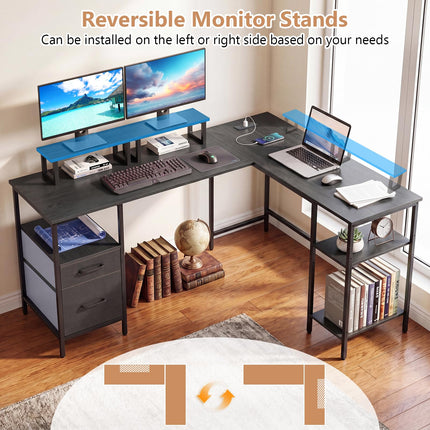 Dreamade 63" Reversible L Shaped Desk with Charging Station