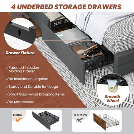 Dreamade Full/Twin Size Bed Frame with LED Lights and 4 Drawers