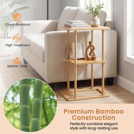 Dreamade 2 Pieces Bamboo Side Table with Storage Shelves