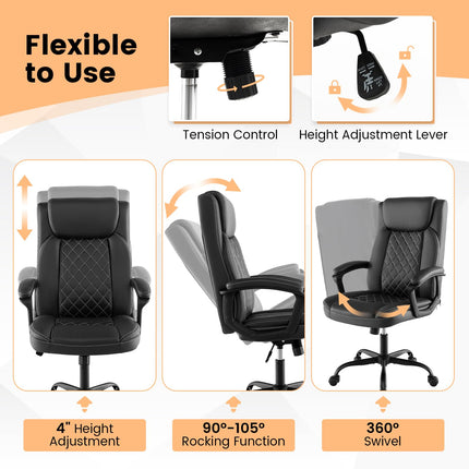Dreamade Executive Office Chair, Leather Like Desk Chair with Thick Headrest Cushion & Padded Armrests, Black