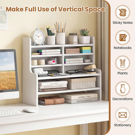 Dreamade Desk Organizer | Wooden 6 Tier Storage Rack with 2 Removable Shelves