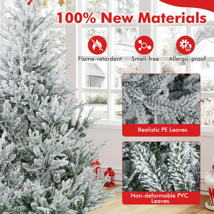 Dreamade 6FT / 7FT / 8FT Pre-Lit Snow Flocked Christmas Tree | Holiday Home Office Decoration