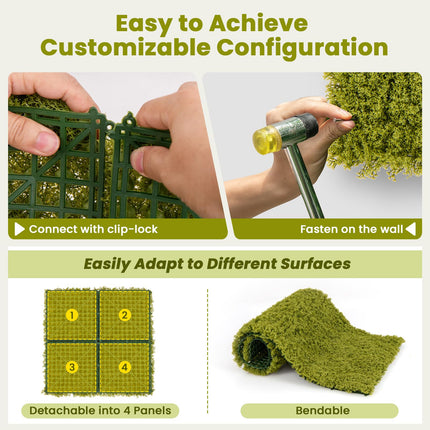Dreamade 12PCS 20" x 20" Grass Wall Panels Backdrop, Garden Privacy Fence Screen, 33.3 Sq.ft Artificial Moss Wall Panels